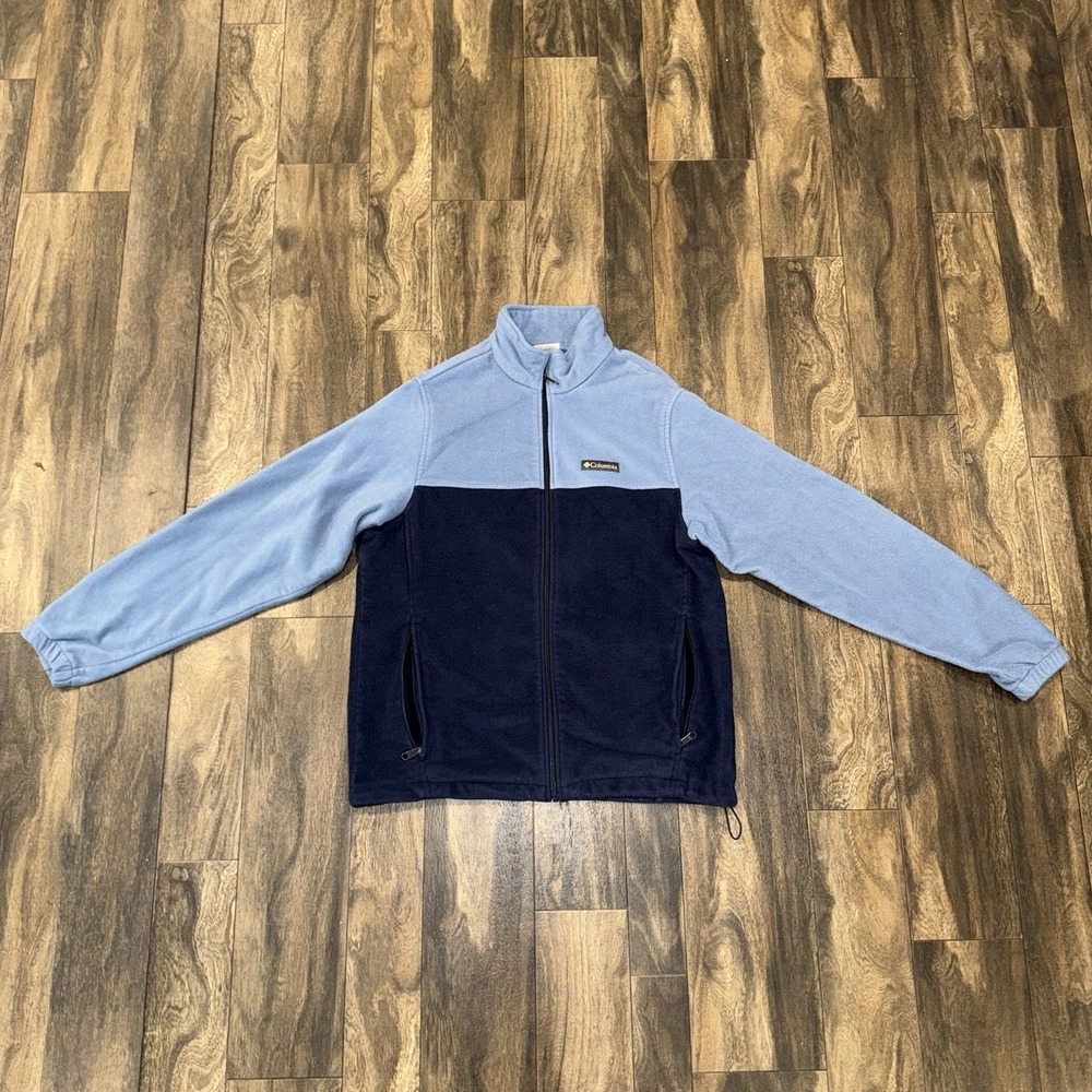 Columbia Fleece Full Zip Collared Jacket Front Pockets 2 Tone Blue Men's XL